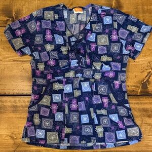 Koi Women's Navy and Purple Patterned Blouse